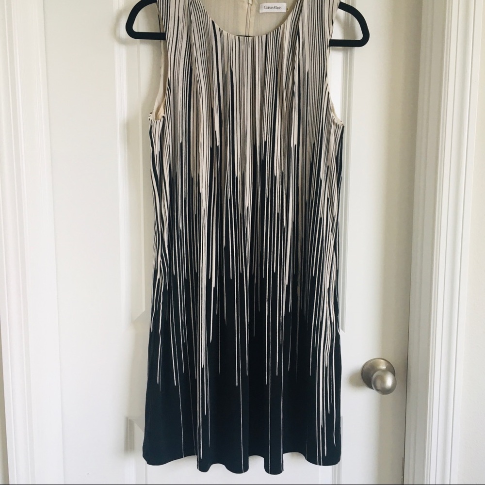 Calvin Klein black and white pleated bodice sleeveless A-line dress size 8